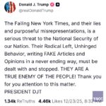 «Настоящий враг народа». Трамп назвал The New York Times угрозой национальной бе…